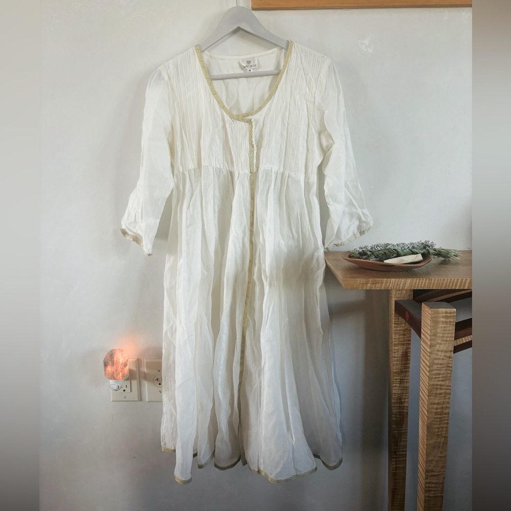 ANOKHI White and Gold Silk Dress
